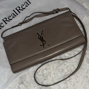 YSL Taupe Leather Clutch